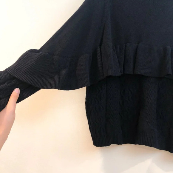 Project Naadam Black Cotton Acrylic Blend Ruffled Mock Neck Knit Sweater Medium - Picture 6 of 11